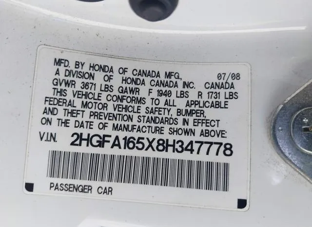 2HGFA165X8H347778 2008 2008 Honda Civic- LX 9