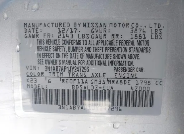 3N1AB7AP1JY247296 2018 2018 Nissan Sentra- SV 9