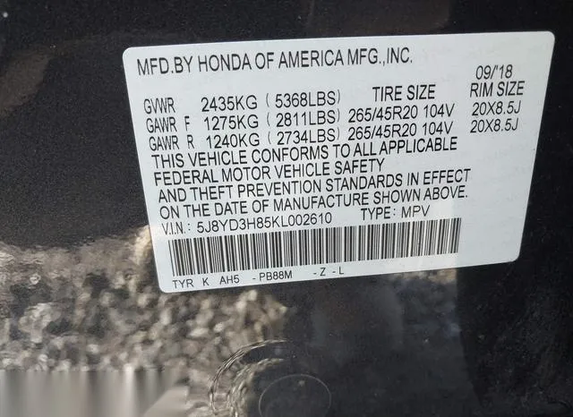 5J8YD3H85KL002610 2019 2019 Acura MDX- Advance 9