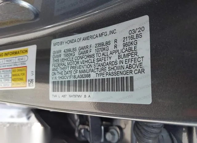 1HGCV1F18LA082998 2020 2020 Honda Accord- LX 9