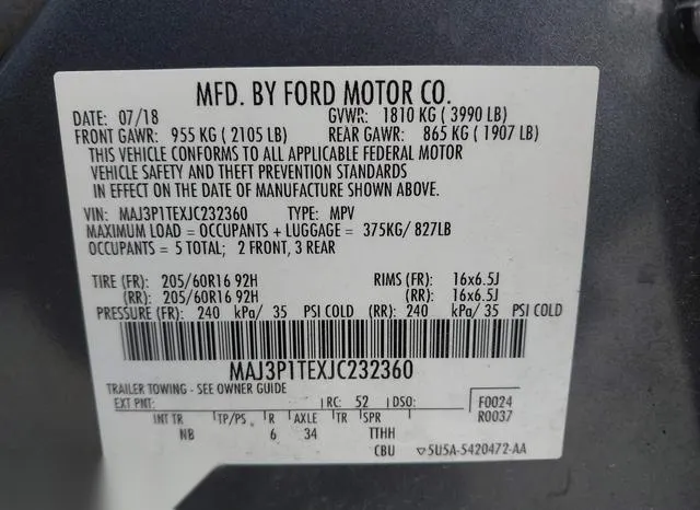 MAJ3P1TEXJC232360 2018 2018 Ford Ecosport- SE 9