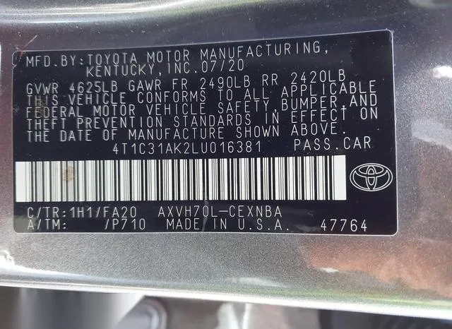 4T1C31AK2LU016381 2020 2020 Toyota Camry- Le Hybrid 9