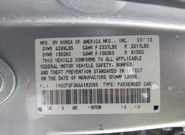 1HGCP2F3XAA182065 2010 2010 Honda Accord- 2-4 LX 9