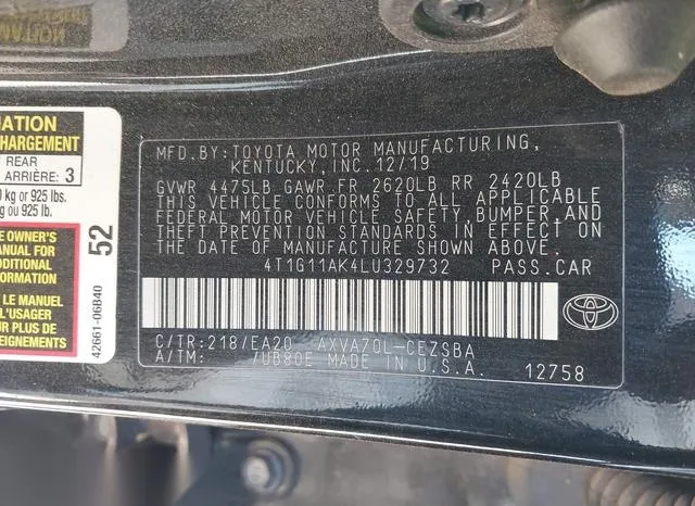 4T1G11AK4LU329732 2020 2020 Toyota Camry- SE 9