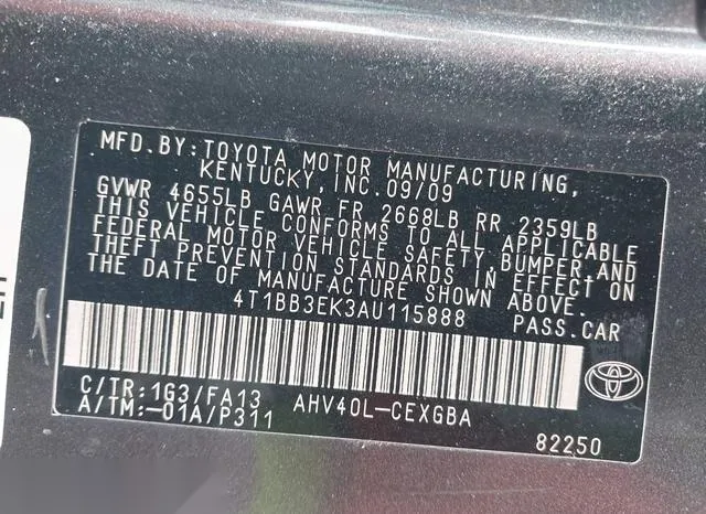 4T1BB3EK3AU115888 2010 2010 Toyota Camry- Hybrid 9