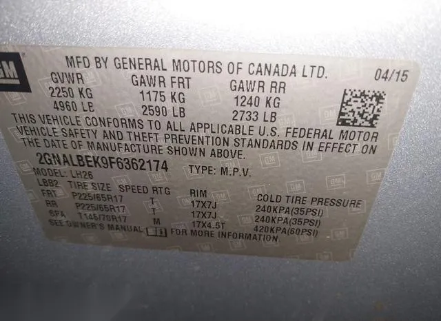 2GNALBEK9F6362174 2015 2015 Chevrolet Equinox- 1LT 9