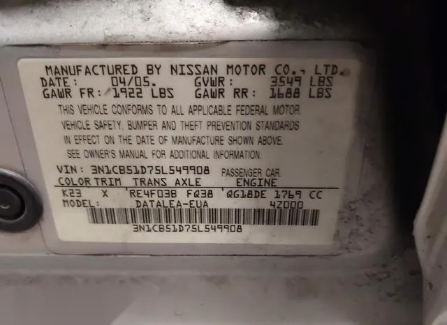 3N1CB51D75L549908 2005 2005 Nissan Sentra- 1-8S 9