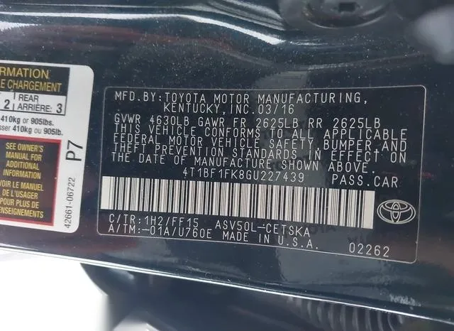 4T1BF1FK8GU227439 2016 2016 Toyota Camry- SE 9