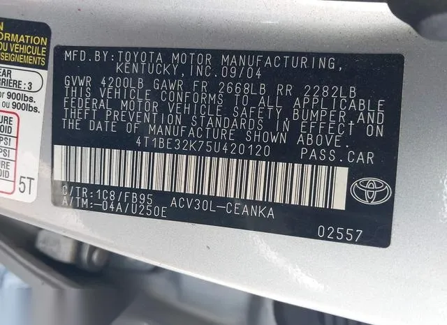 4T1BE32K75U420120 2005 2005 Toyota Camry- Std 9