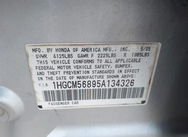 1HGCM56895A134326 2005 2005 Honda Accord- 2-4 EX 9