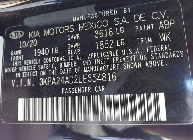 3KPA24AD2LE354816 2020 2020 KIA Rio- S 9