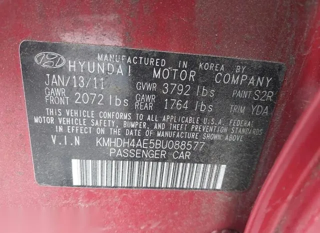 KMHDH4AE5BU088577 2011 2011 Hyundai Elantra- Gls -ulsan Plant- 9