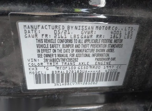 3N1AB8CV7MY285282 2021 2021 Nissan Sentra- Sv Xtronic Cvt 9