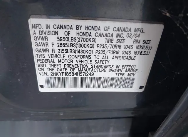 2HKYF18584H571249 2004 2004 Honda Pilot- Exl 9