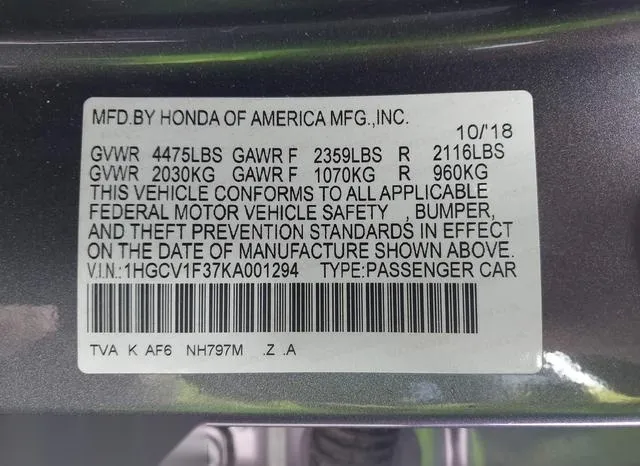 1HGCV1F37KA001294 2019 2019 Honda Accord- Sport 9