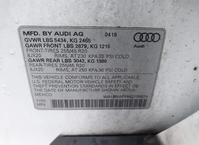 WA1BNAFY4K2105574 2019 2019 Audi Q5- 45 Premium 9