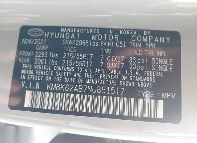 KM8K62AB7NU851517 2022 2022 Hyundai Kona- Sel 9