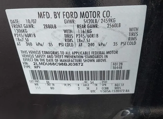 2LMDU68C98BJ03872 2008 2008 Lincoln MKX 9