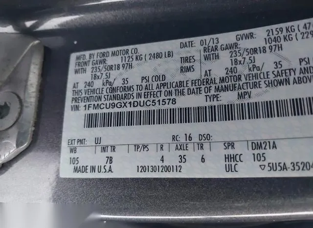 1FMCU9GX1DUC51578 2013 2013 Ford Escape- SE 9