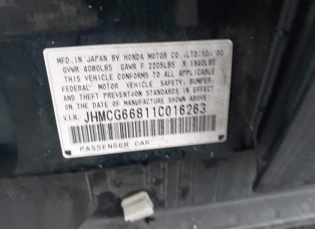 JHMCG66811C016263 2001 2001 Honda Accord- 2-3 EX 10