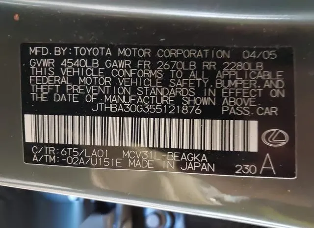 JTHBA30G355121876 2005 2005 Lexus ES- 330 9