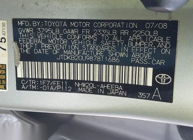 JTDKB20U987811686 2008 2008 Toyota Prius 9