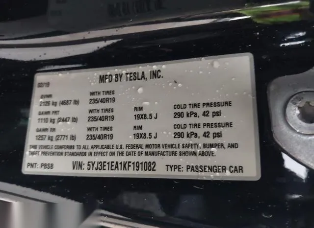 5YJ3E1EA1KF191082 2019 2019 Tesla Model 3- Long Range/Mid R 9