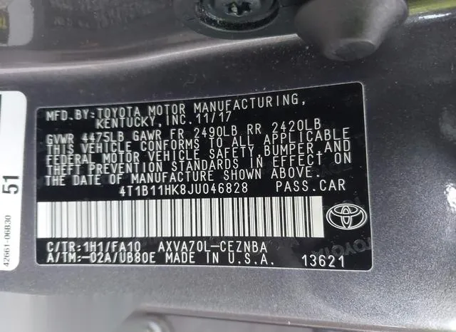 4T1B11HK8JU046828 2018 2018 Toyota Camry- LE 9