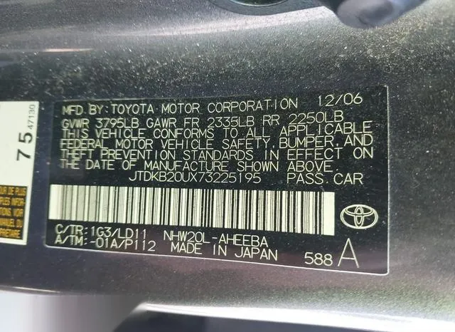 JTDKB20UX73225195 2007 2007 Toyota Prius 9