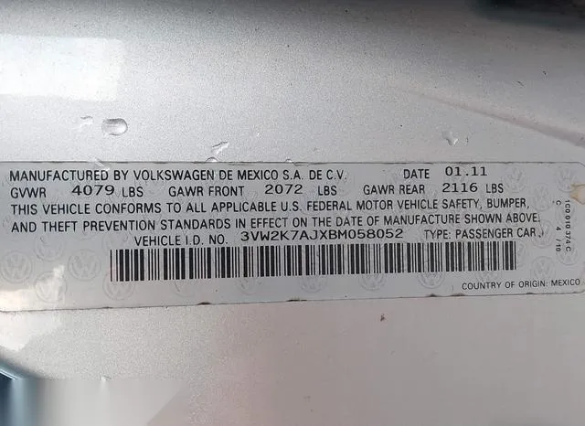 3VW2K7AJXBM058052 2011 2011 Volkswagen Jetta- 2-0L S 9