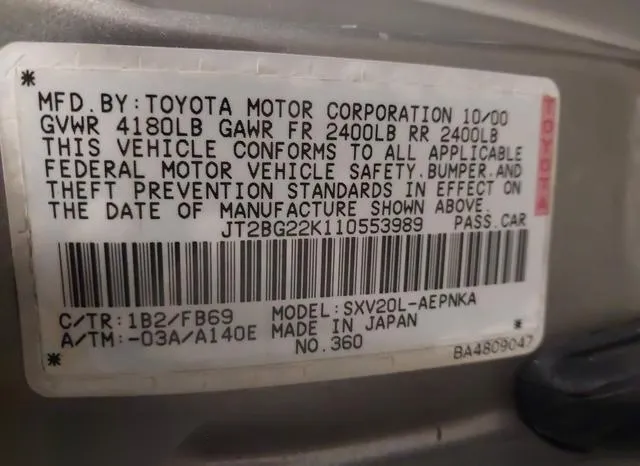 JT2BG22K110553989 2001 2001 Toyota Camry- LE 9