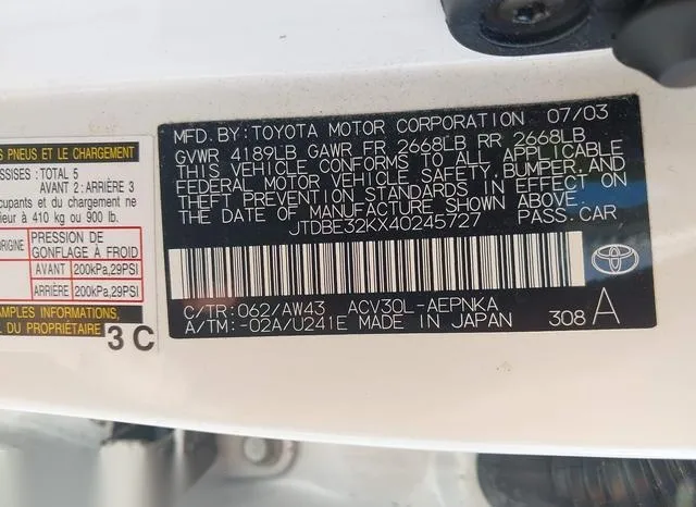 JTDBE32KX40245727 2004 2004 Toyota Camry- LE 9