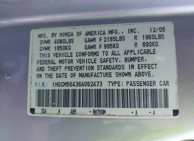 1HGCM56436A062473 2006 2006 Honda Accord- 2-4 LX 9