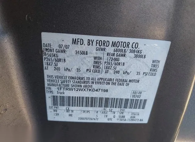 1FTRW12WX7KD47198 2007 2007 Ford F-150- Xlt 9