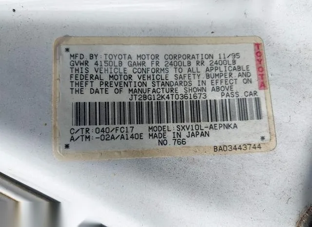 JT2BG12K4T0361673 1996 1996 Toyota Camry- Dx/Le/Xle 9