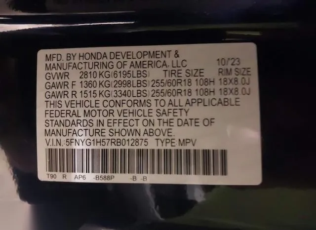 5FNYG1H57RB012875 2024 2024 Honda Pilot- Ex-L 7 Passenger 9