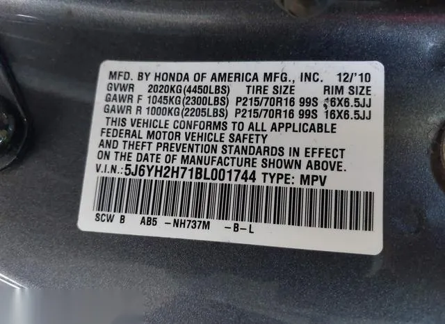 5J6YH2H71BL001744 2011 2011 Honda Element- EX 9