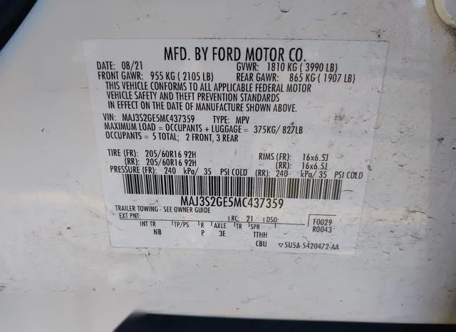 MAJ3S2GE5MC437359 2021 2021 Ford Ecosport- SE 9