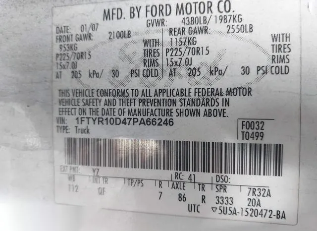 1FTYR10D47PA66246 2007 2007 Ford Ranger- Stx/Xl/Xlt 9