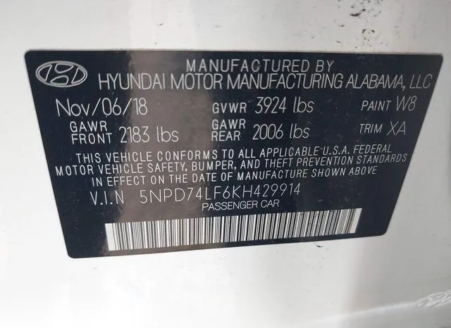 5NPD74LF6KH429914 2019 2019 Hyundai Elantra- SE 9