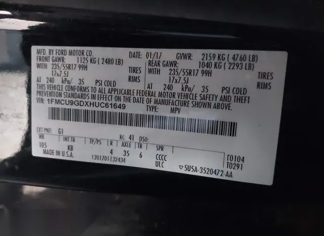 1FMCU9GDXHUC61649 2017 2017 Ford Escape- SE 9