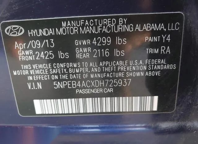 5NPEB4ACXDH725937 2013 2013 Hyundai Sonata- Gls 9