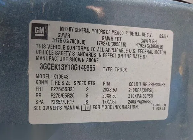 3GCEK13Y18G149385 2008 2008 Chevrolet Silverado 1500- Ltz 9