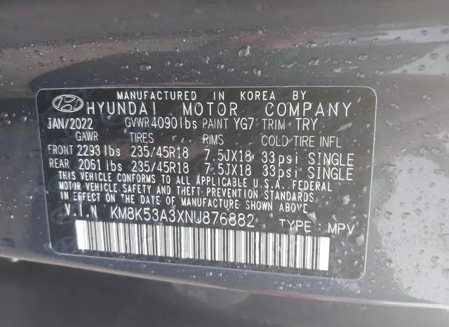 KM8K53A3XNU876882 2022 2022 Hyundai Kona- Limited 9