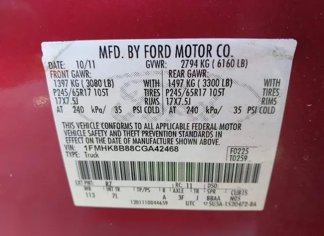 1FMHK8B88CGA42468 2012 2012 Ford Explorer 9