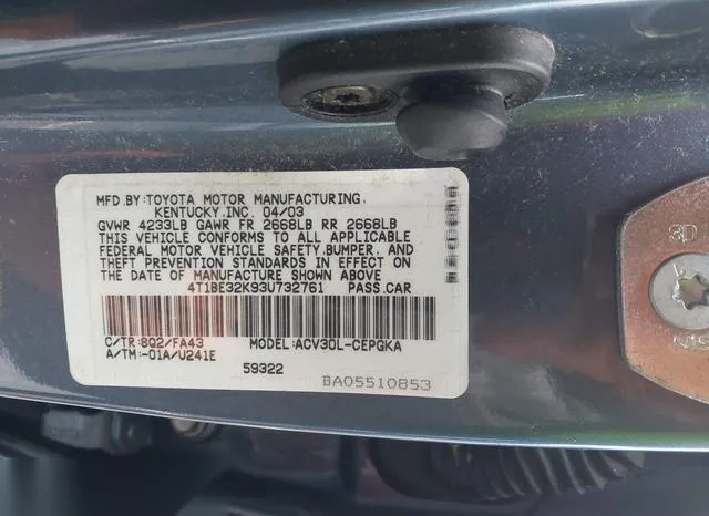 4T1BE32K93U732761 2003 2003 Toyota Camry- Xle 9