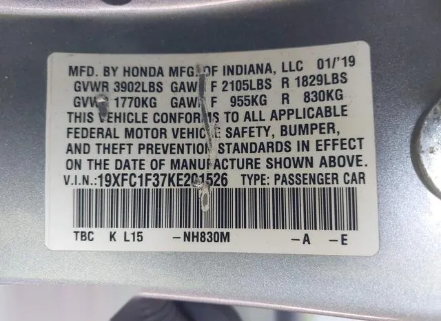 19XFC1F37KE201526 2019 2019 Honda Civic- EX 9