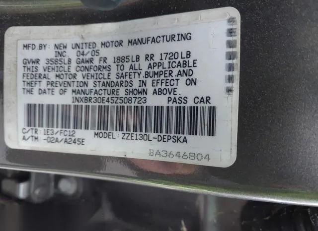 1NXBR30E45Z508723 2005 2005 Toyota Corolla- S 9