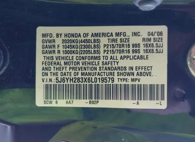 5J6YH283X6L019579 2006 2006 Honda Element- LX 9