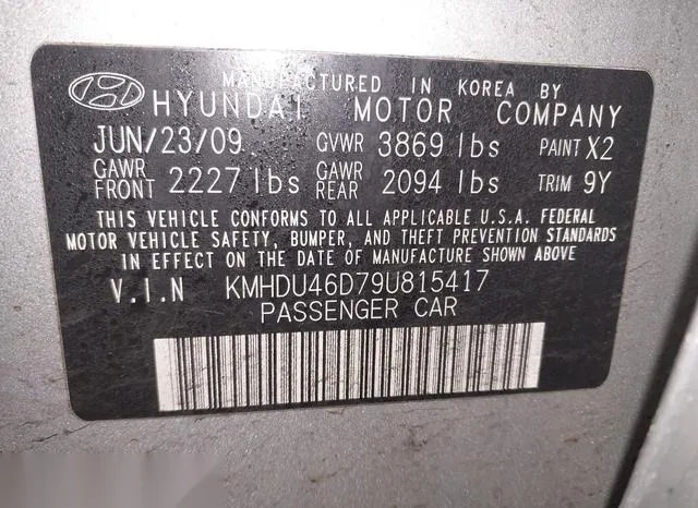 KMHDU46D79U815417 2009 2009 Hyundai Elantra- Gls 9